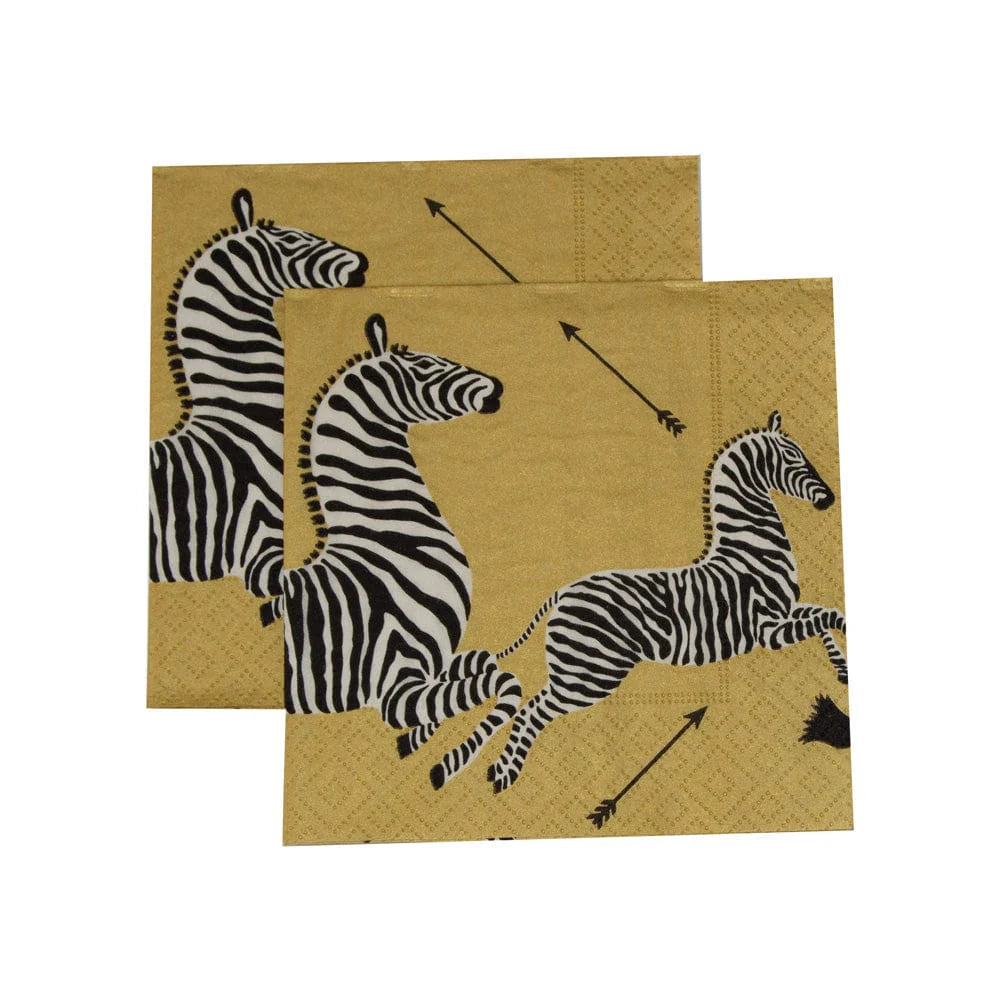 Caspari Zebras Gold Cocktail Napkins- 2 Pack - Mildred Hoit