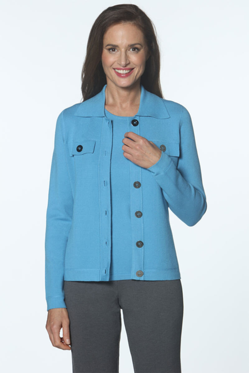 J'Envie Knit Jean Style Jacket in French Blue - Mildred Hoit