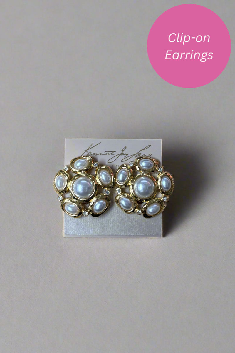 Kenneth Jay Lane Gold, Pearl, and Crystal Earrings - Mildred Hoit