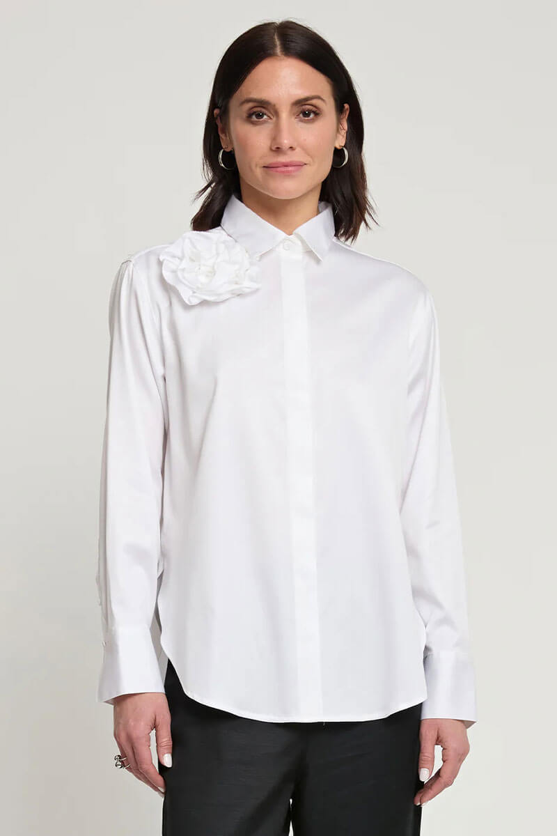 Hinson Wu Halsey Satin Cotton Shirt in Cloud - Mildred Hoit