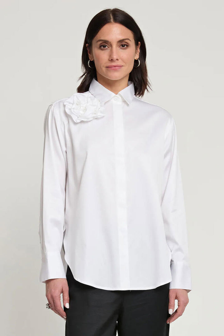 Hinson Wu Halsey Satin Cotton Shirt in Cloud - Mildred Hoit