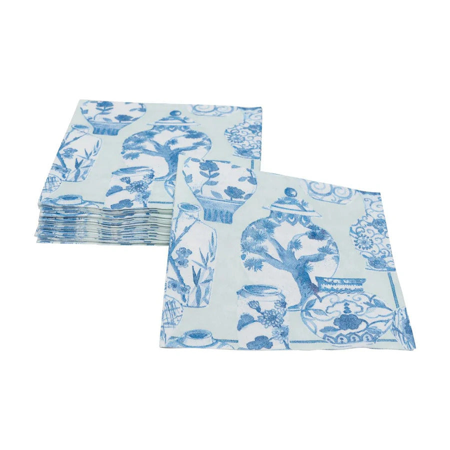 Caspari Glazed Porcelain Celadon Paper Linen Cocktail Napkins- 2 Pack - Mildred Hoit