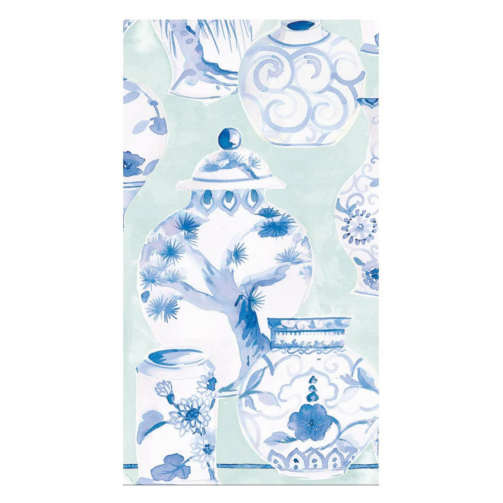 Caspari Glazed Porcelain Celadon Paper Linen Guest Towel Napkins- 2 Pack