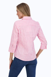 Foxcroft Mary Crinkle Gingham Shirt in Shell Pink