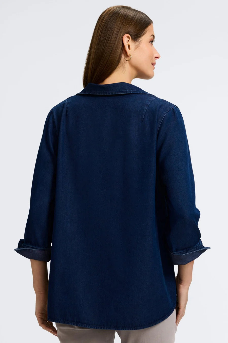 Foxcroft Agnes Tencel Denim Shirt in Dark Wash - Mildred Hoit