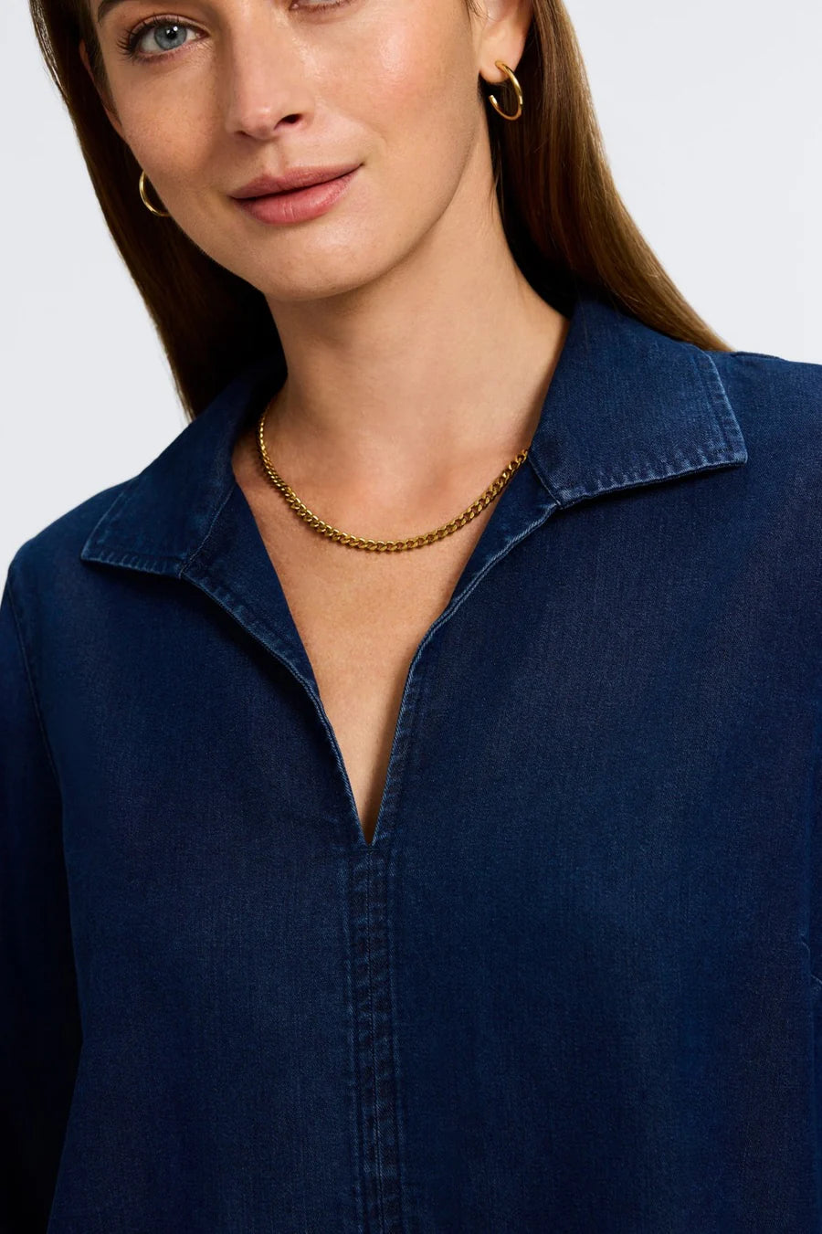 Foxcroft Agnes Tencel Denim Shirt in Dark Wash - Mildred Hoit