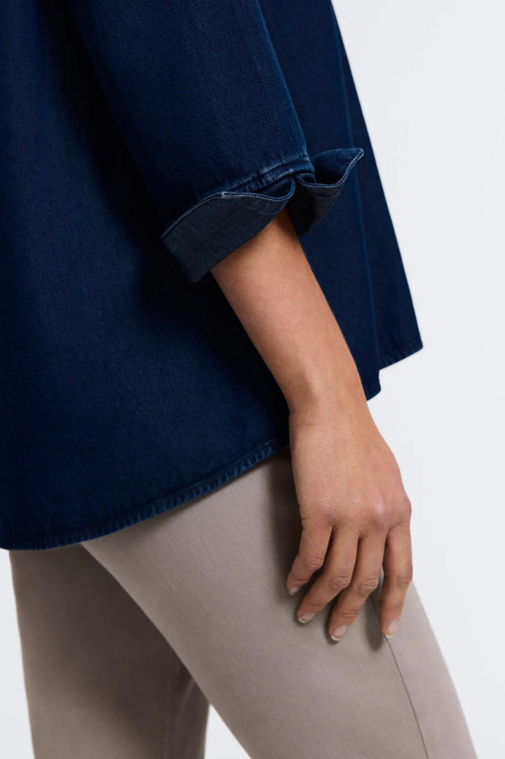 Foxcroft Agnes Tencel Denim Shirt in Dark Wash - Mildred Hoit