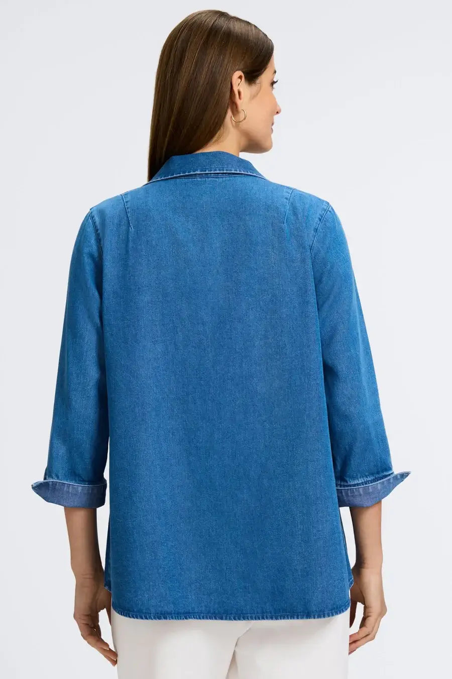 Foxcroft Agnes Tencel Denim Shirt in Medium Wash - Mildred Hoit
