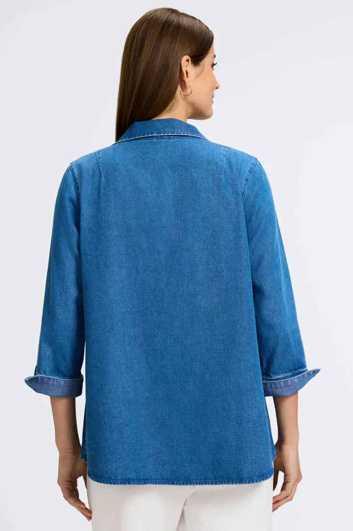 Foxcroft Agnes Tencel Denim Shirt in Medium Wash - Mildred Hoit