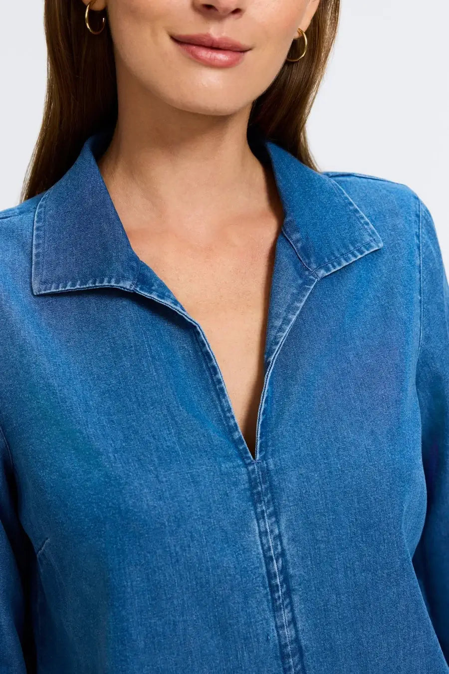 Foxcroft Agnes Tencel Denim Shirt in Medium Wash - Mildred Hoit