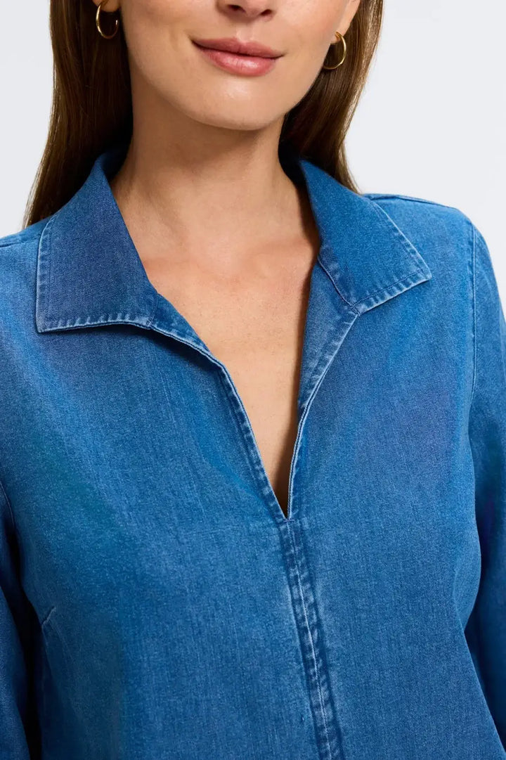 Foxcroft Agnes Tencel Denim Shirt in Medium Wash - Mildred Hoit
