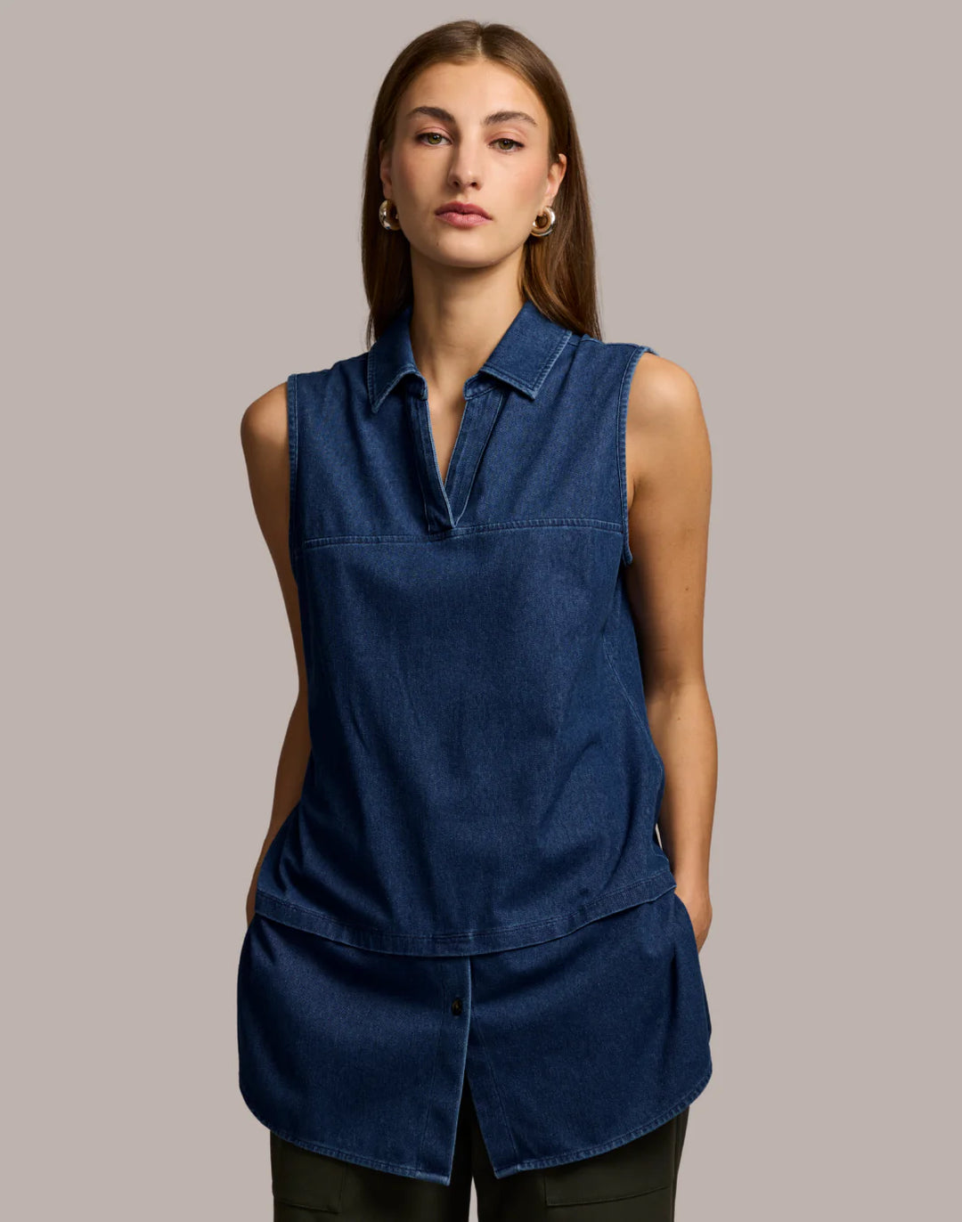 Lea Sleeveless Knit Denim Foundation Layer in Dark Wash