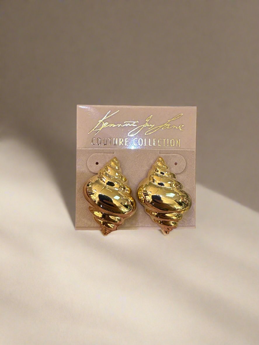 Kenneth Jay Lane Polished Gold Shell Pierced Earring - Mildred Hoit