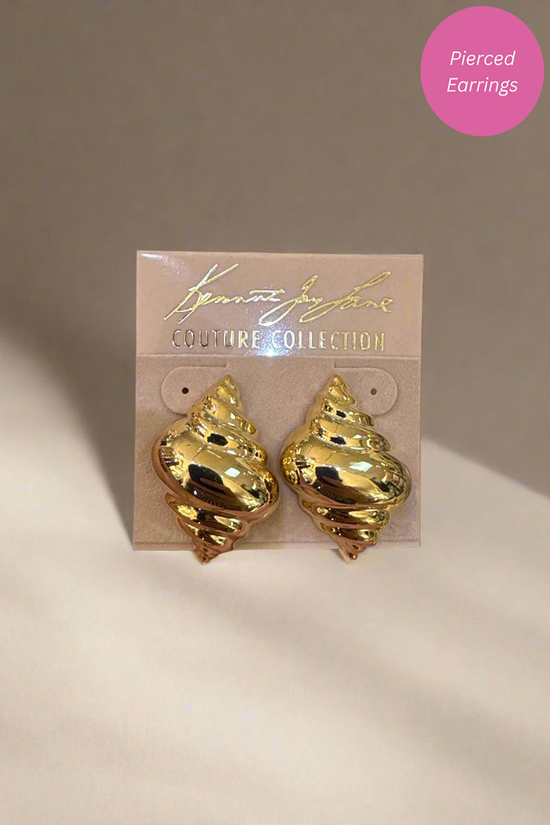 Kenneth Jay Lane Polished Gold Shell Pierced Earring - Mildred Hoit