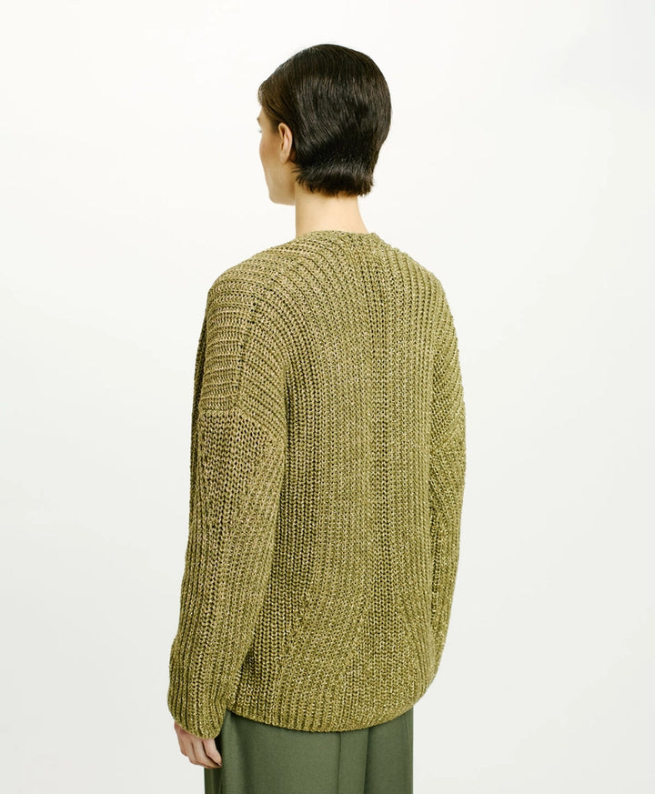 Momoni Aiwe Cardigan in Corn Cob Stitch Verde - Mildred Hoit