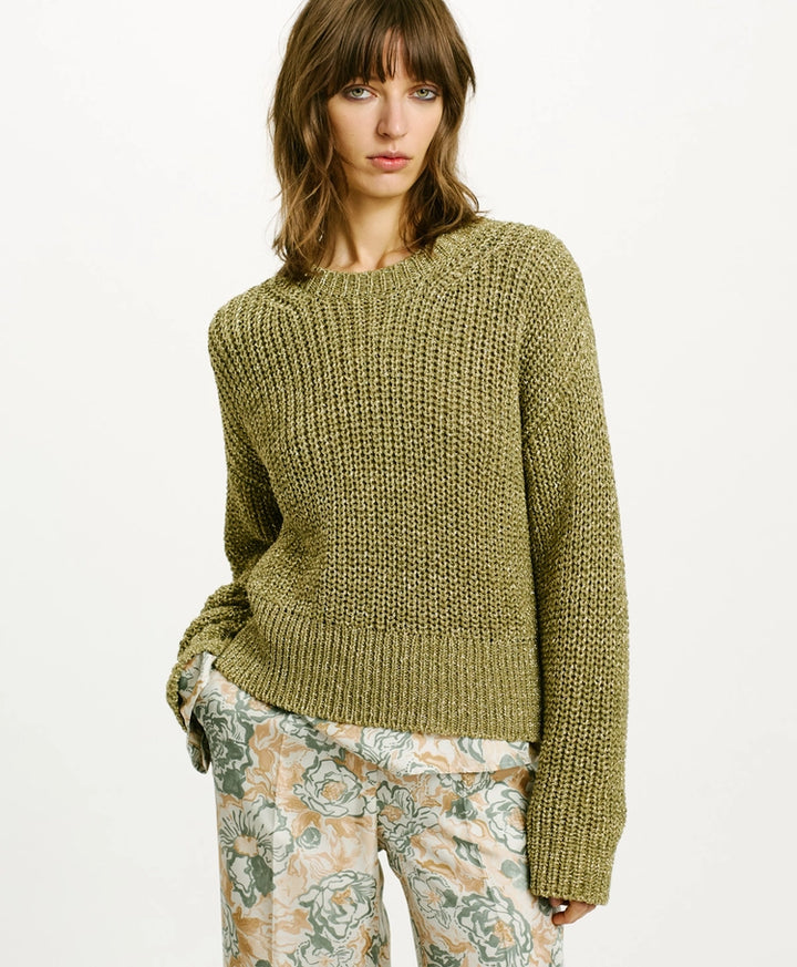Momoni Edulis Sweater in Cob Stitch in Verde - Mildred Hoit