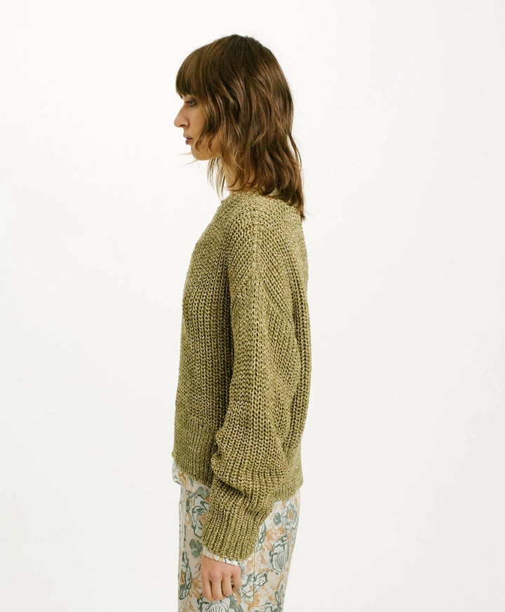 Momoni Edulis Sweater in Cob Stitch in Verde - Mildred Hoit