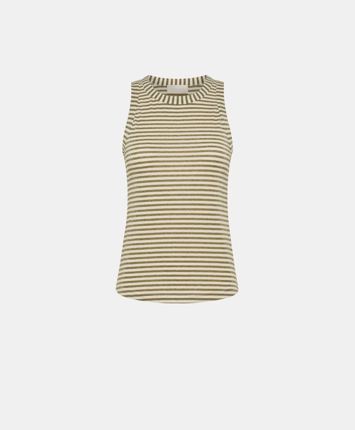 Momoni T-Shirt Genipa in Striped Jersey in Panna and Matcha - Mildred Hoit