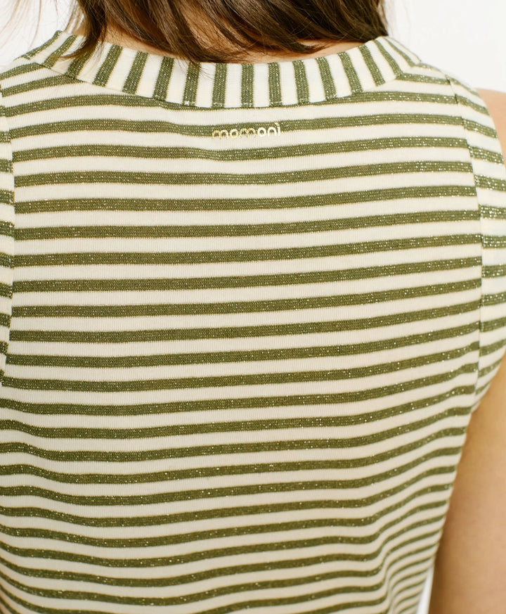 Momoni T-Shirt Genipa in Striped Jersey in Panna and Matcha - Mildred Hoit