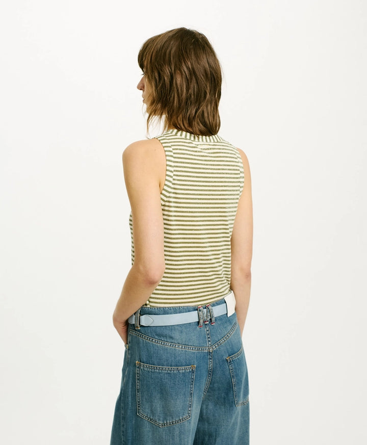 Momoni T-Shirt Genipa in Striped Jersey in Panna and Matcha - Mildred Hoit