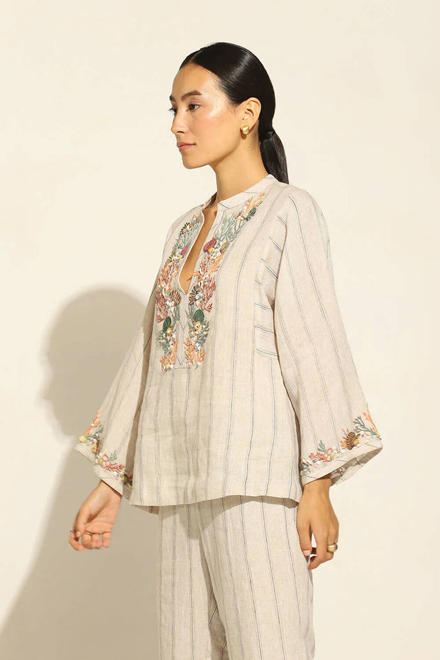 Fia Boho Blouse with Coral Reef Embroidery