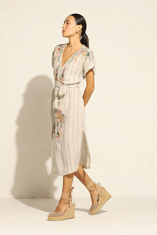 Sage Shirt Dress with Coral Reef Embroidery