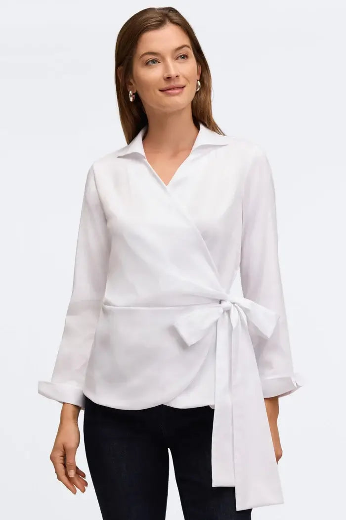 Foxcroft Salina Long Sleeve Blouse in White - Mildred Hoit