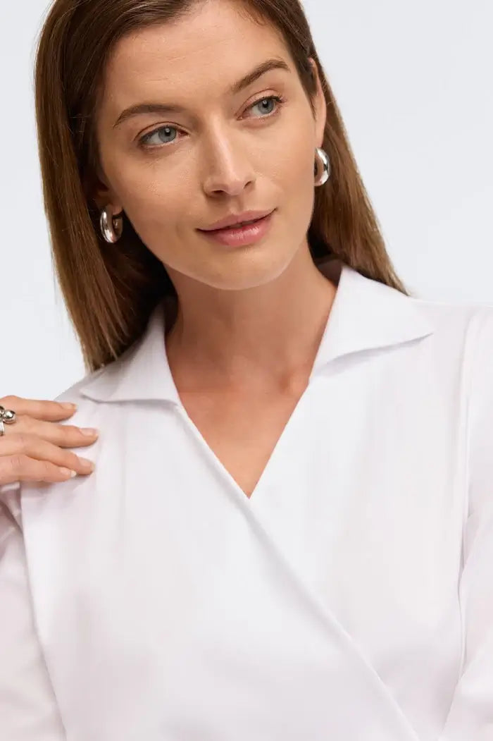 Foxcroft Salina Long Sleeve Blouse in White - Mildred Hoit