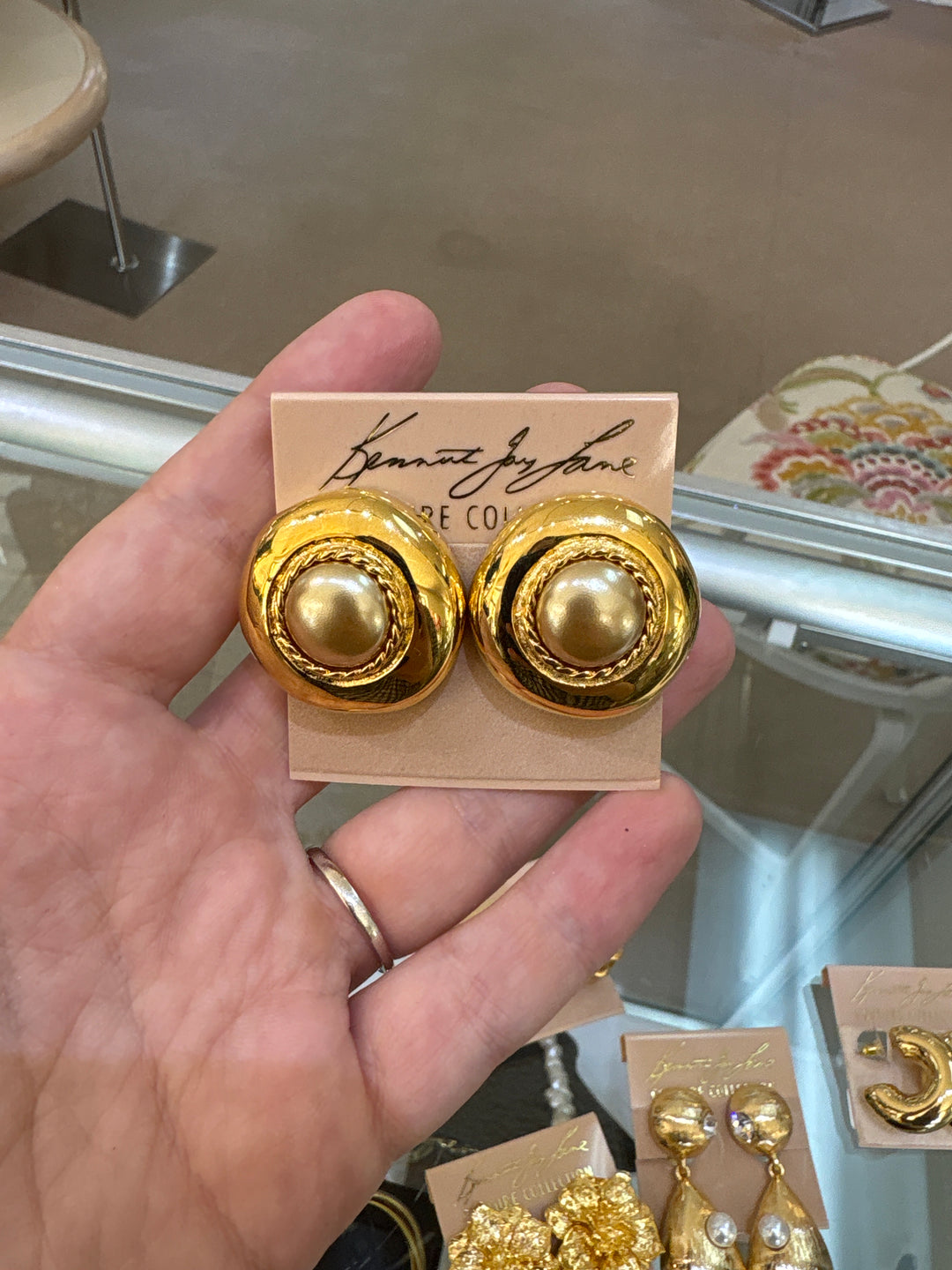 Kenneth Jay Lane Polished Gold with Gold Center Clip Earring - Mildred Hoit