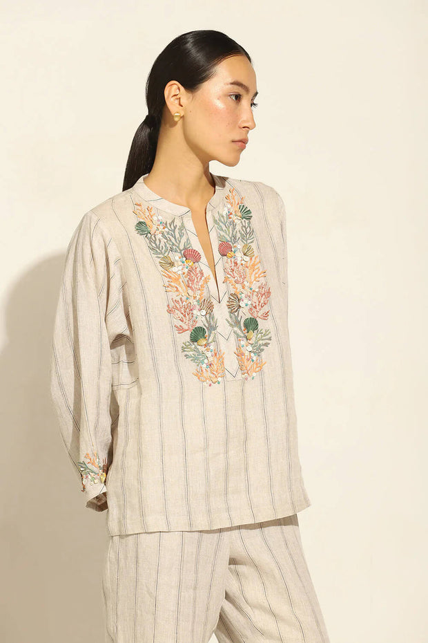 Fia Boho Blouse with Coral Reef Embroidery