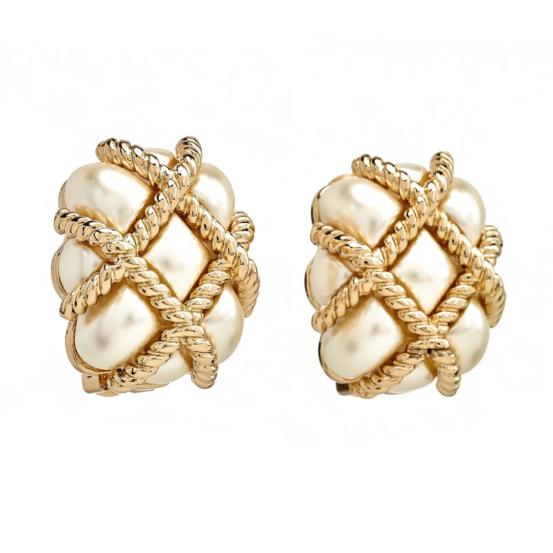Pearl Quilted Clip Earrings