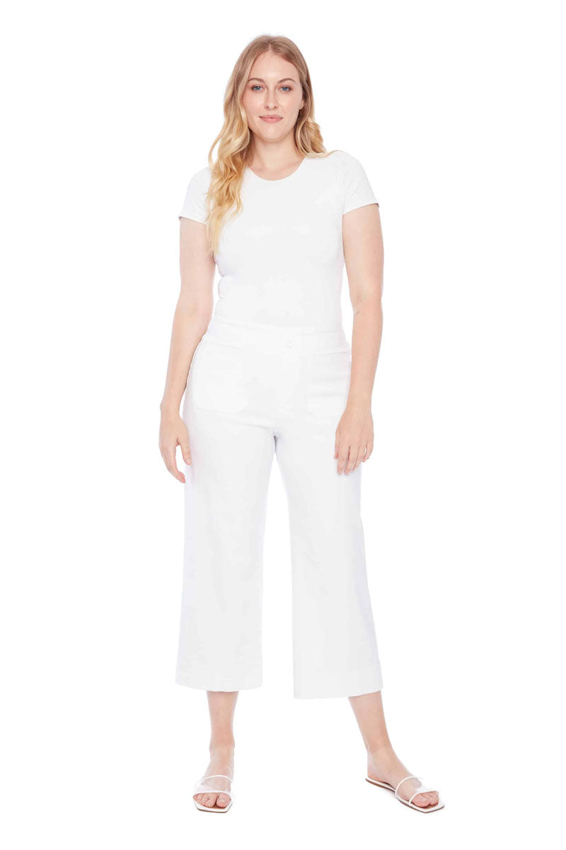 Elizabeth Solid Techno Pocket Wide Leg Pant in White - Mildred Hoit