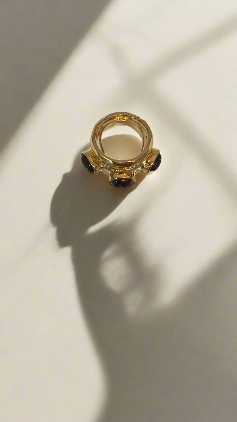 Kenneth Jay Lane Polished Gold Ring with Tortoise Cabochon Stones - Mildred Hoit