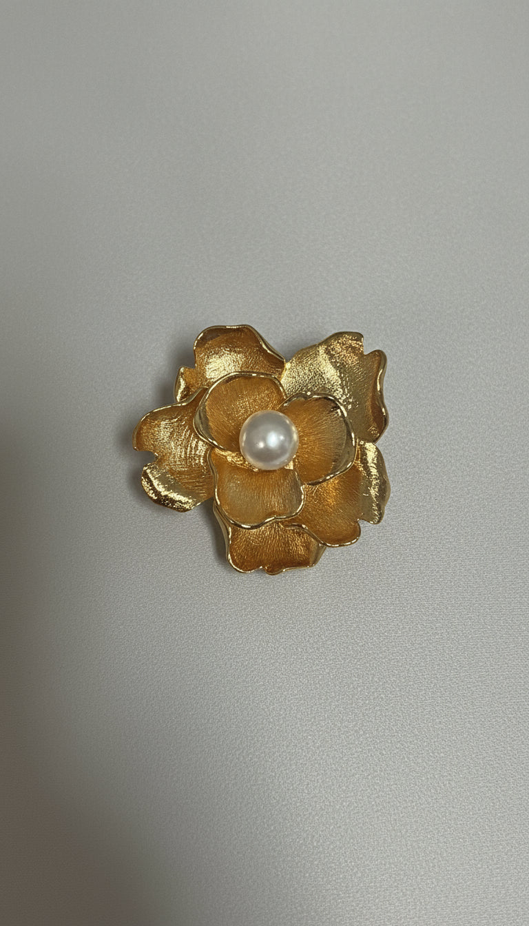 Kenneth Jay Lane Polished Gold Flower Pin with Pearl Center