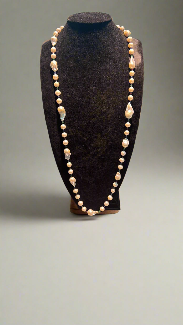 Multi-Stone and Baroque Pearl Necklace - Mildred Hoit