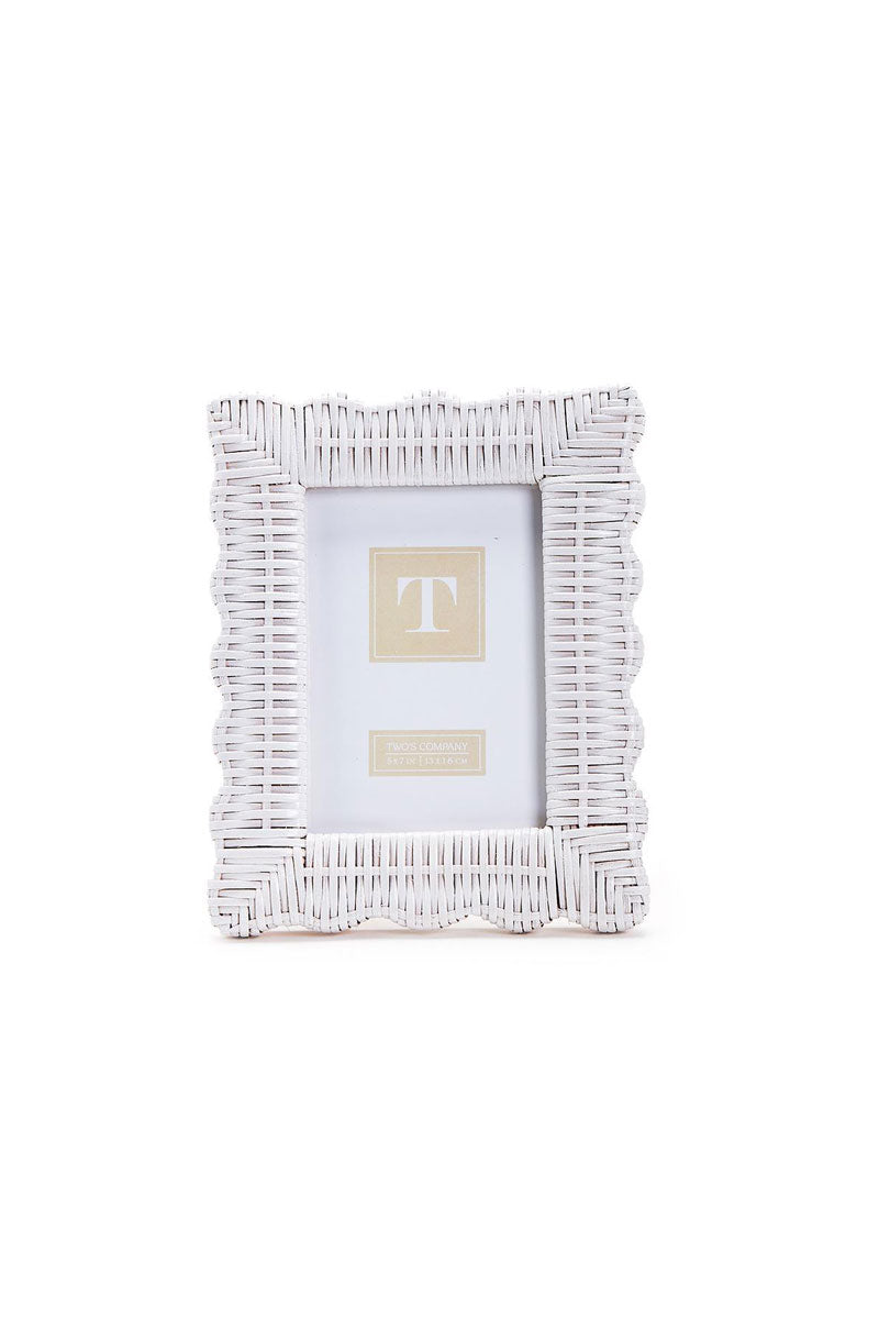 Two's Company White Wicker 5x7 Frame - Mildred Hoit