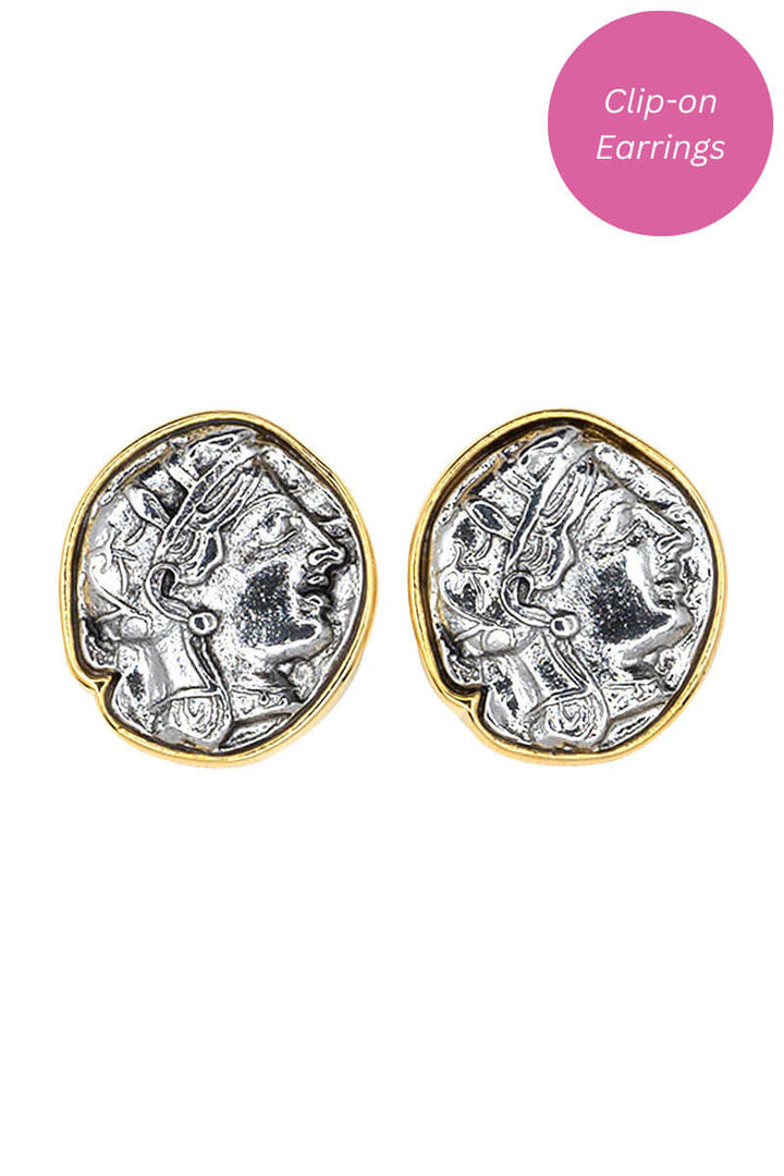 Kenneth Jay Lane Large Gold & Silver Coin Clip Earrings - Mildred Hoit