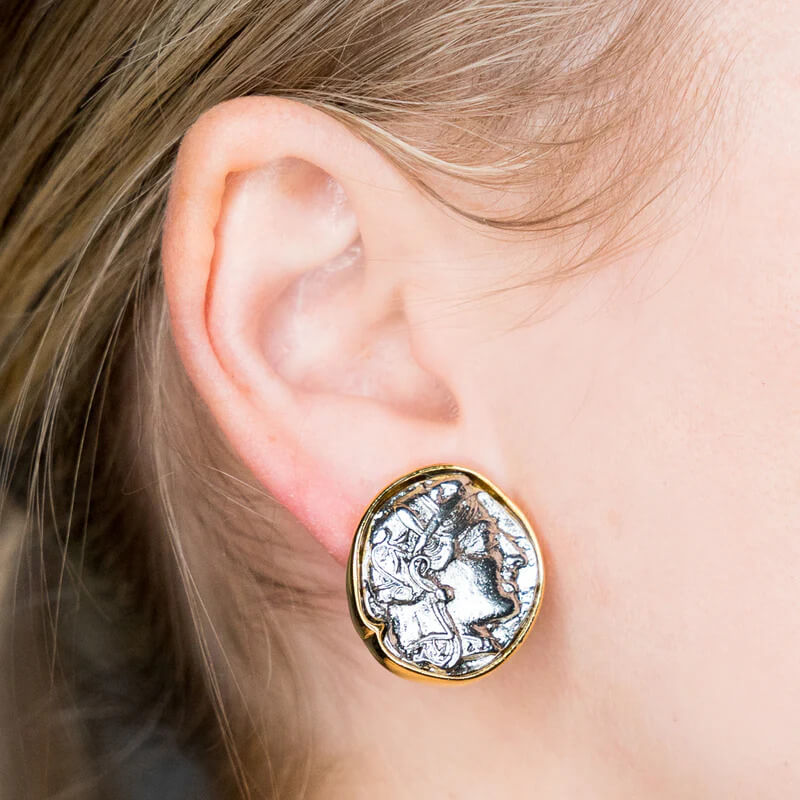 Kenneth Jay Lane Large Gold & Silver Coin Clip Earrings - Mildred Hoit