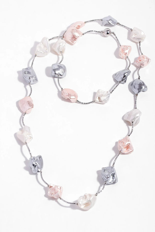 Trikon Necklace - White and Pink Pearl Necklace