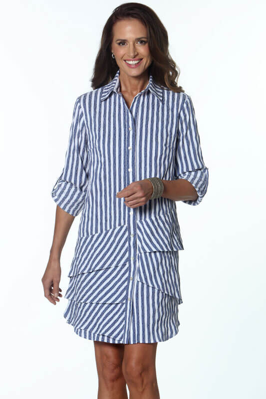 Indigo and White Striped Dress - Mildred Hoit