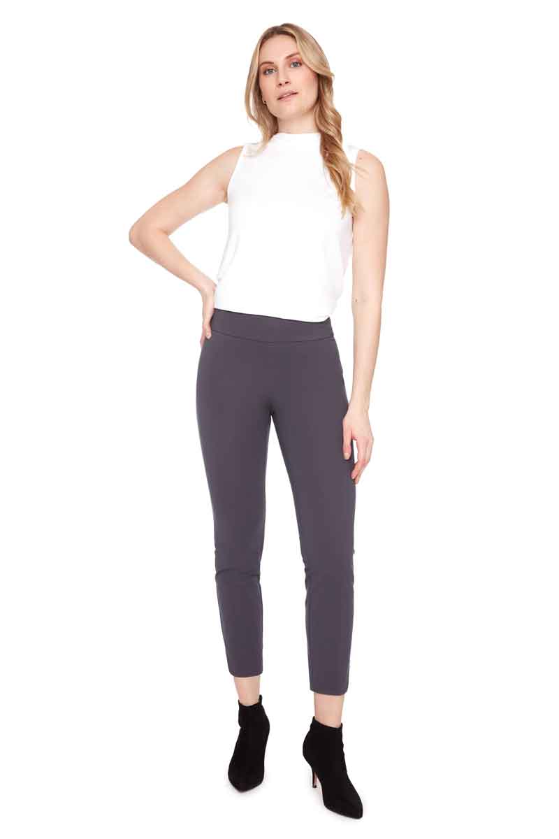 Up! Solid Petal-Slit Compression Ankle Pant in Slate - Mildred Hoit