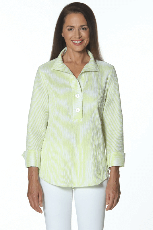 Citron Striped Top available at Mildred Hoit in Palm Beach.