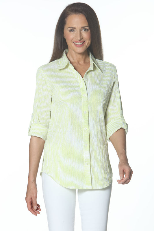 Citron Striped Button Down available at Mildred Hoit in Palm Beach.