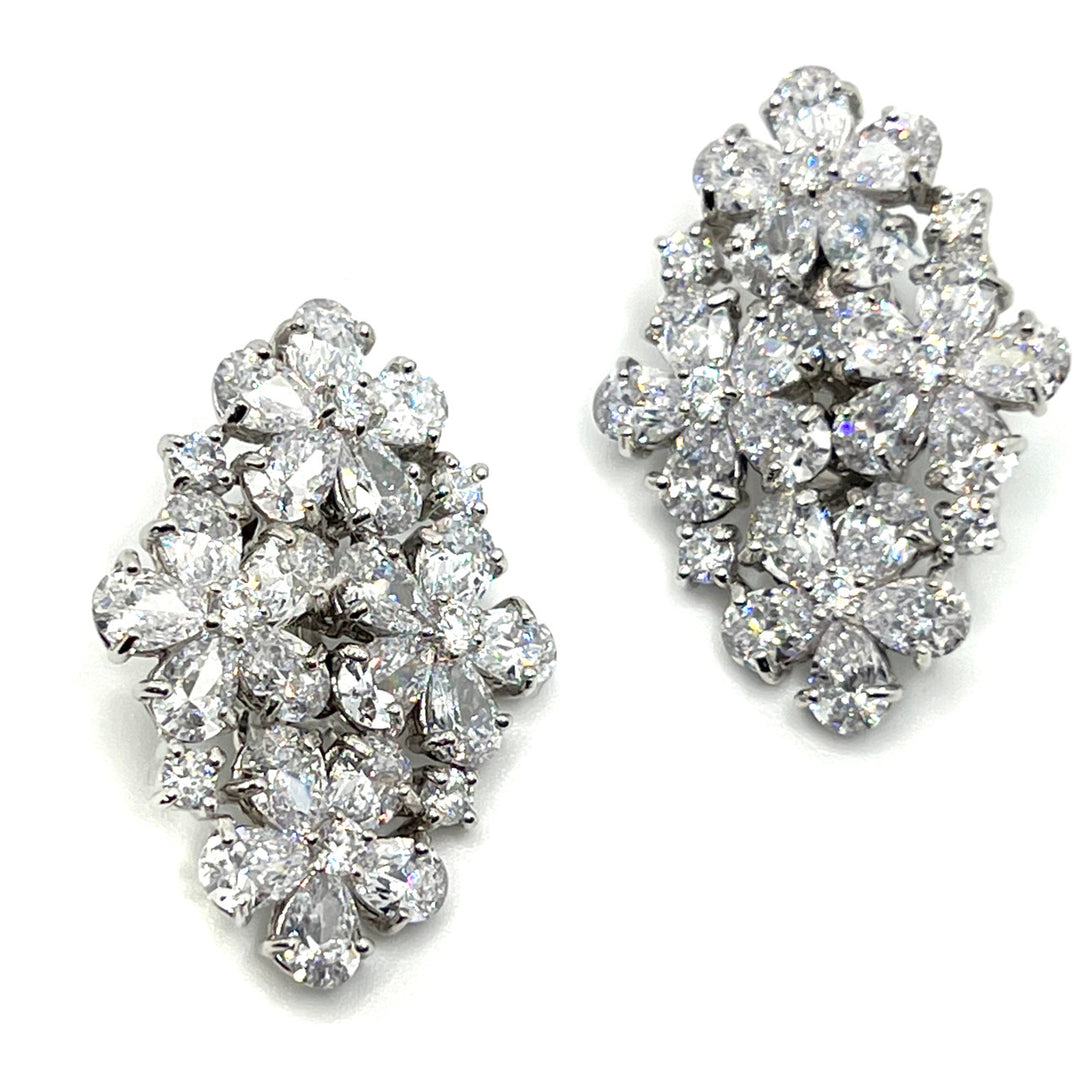 Floral Crystal Earrings in Rhodium - Mildred Hoit