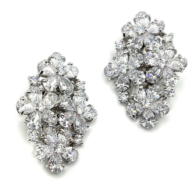Floral Crystal Earrings in Rhodium