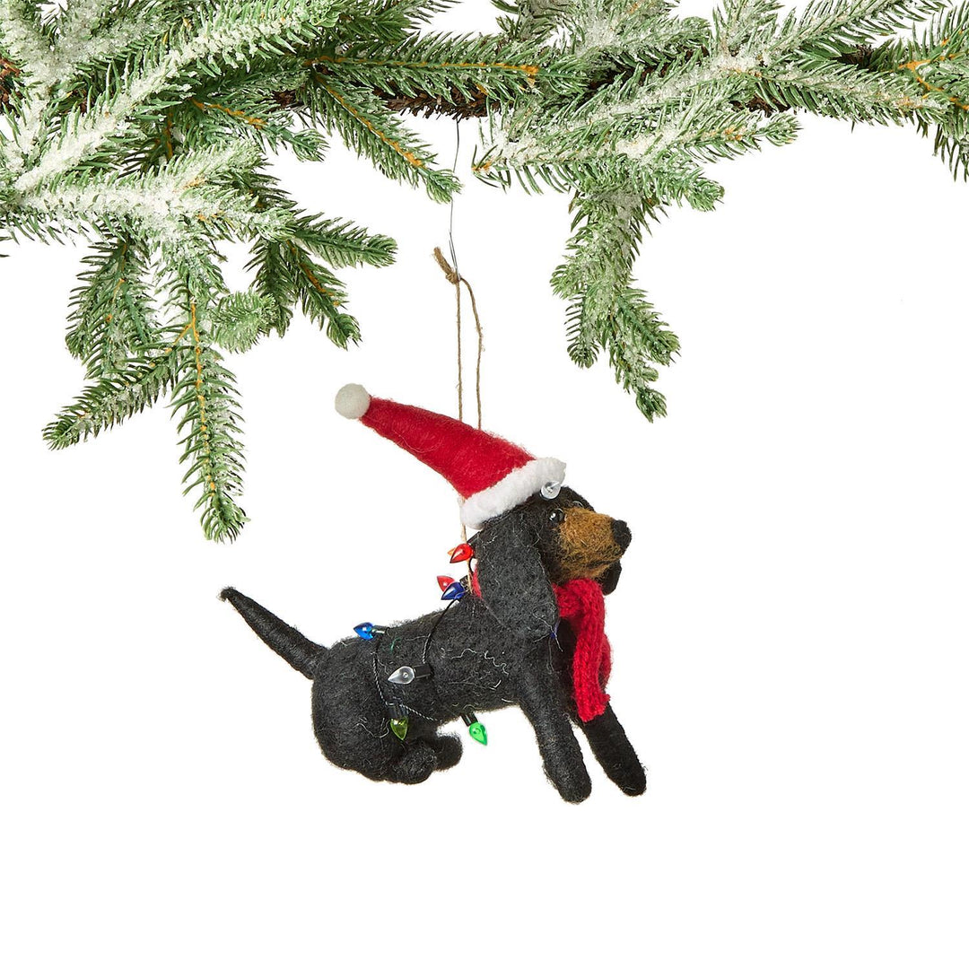 Deck the Paws Hand-Crafted Felt Dog Ornament- Black Lab with Lights