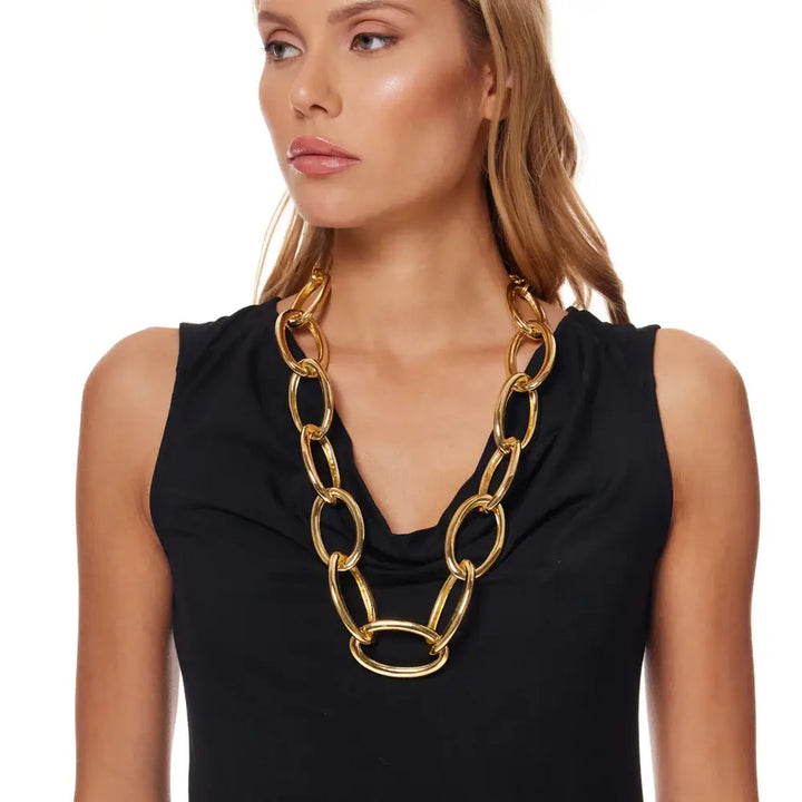 Kenneth Jay Lane Adjustable Polished Gold Oval Link Chain Necklace - Mildred Hoit