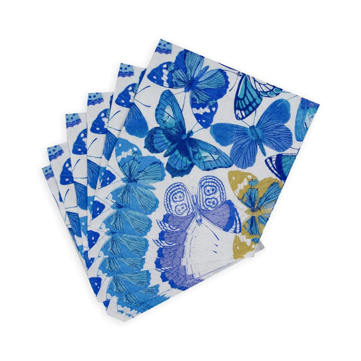 Caspari Butterflies Cocktail Napkins in Blue - 2 Pack - Mildred Hoit