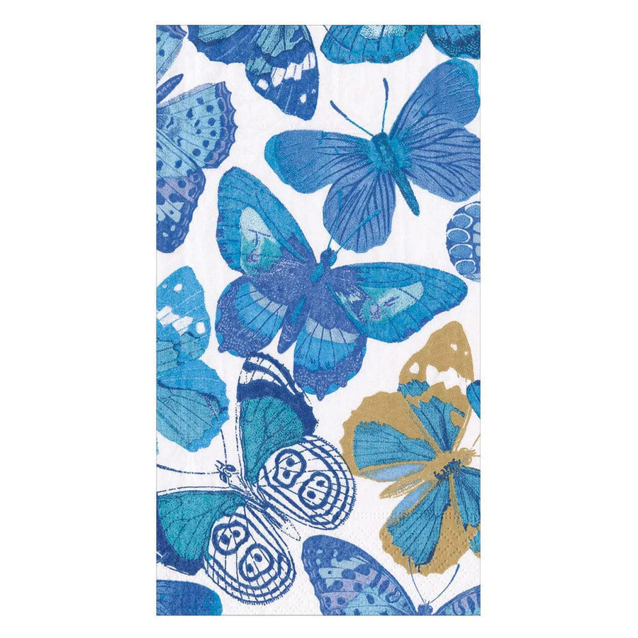 Caspari Butterflies Guest Towel Napkins in Blue - 2 Pack