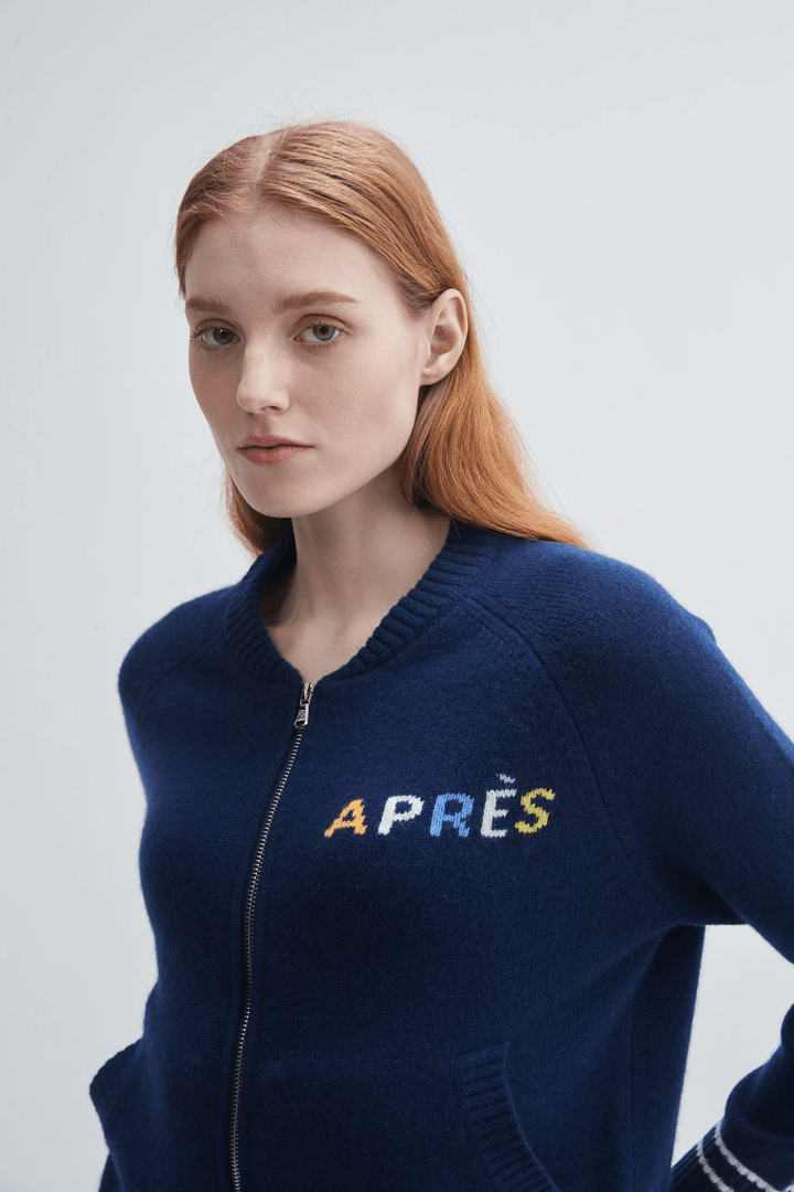 Apres Full Zip Navy Sweater Close Up
